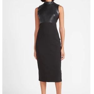 Vegan Leather Two Tone Mock Neck Dress